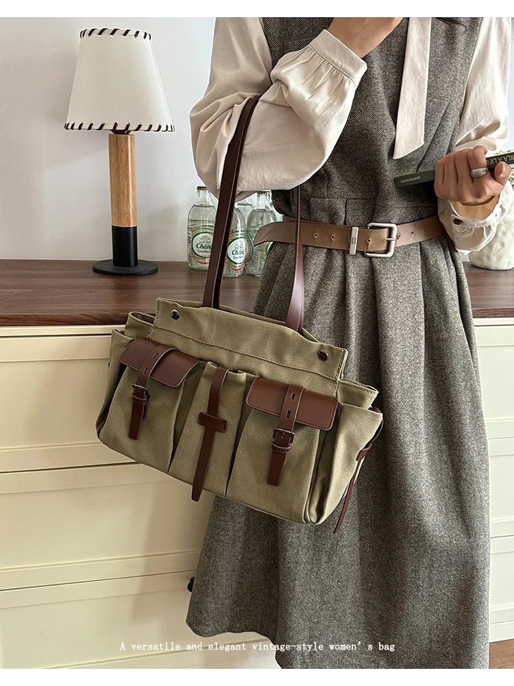 Multi-Pocket Shoulder Tote Bag