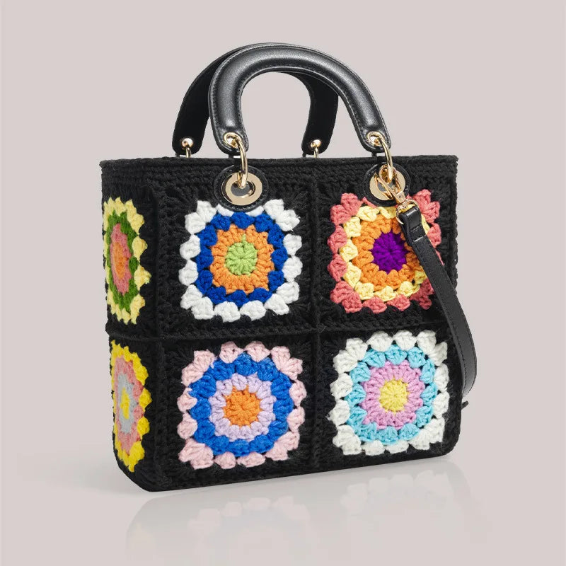 Floral-Square Woven Handbag