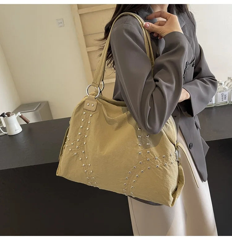 Studded Shoulder Tote Bag