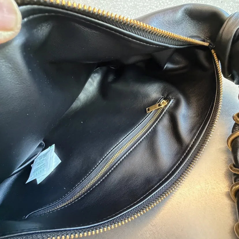 Chain-Trim Crescent Shoulder Bag