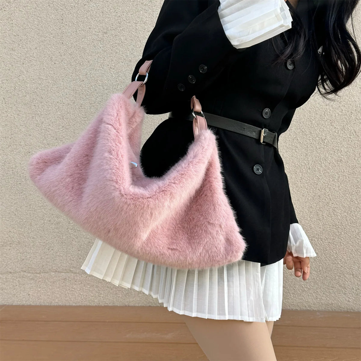 Plush Hobo Shoulder Bag