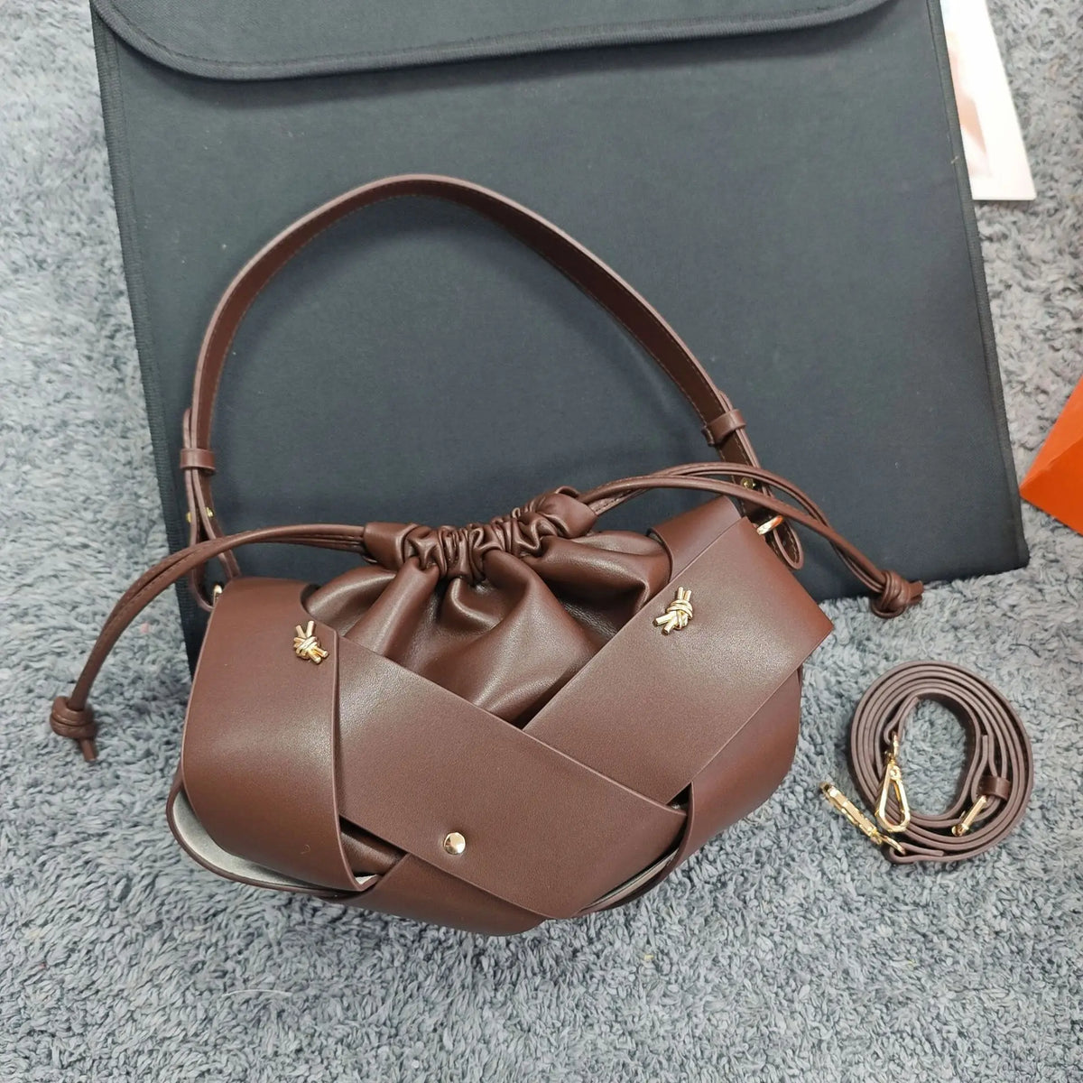 Woven Drawstring Shoulder Bag