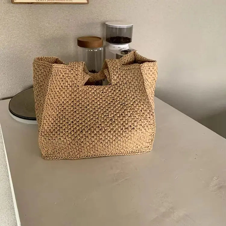 Cutout-Handle Woven Tote Bag