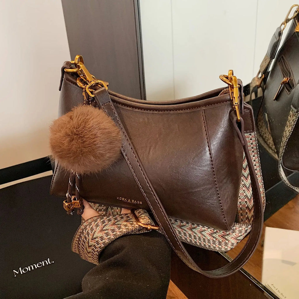 Contrast-Trim Bucket Shoulder Bag