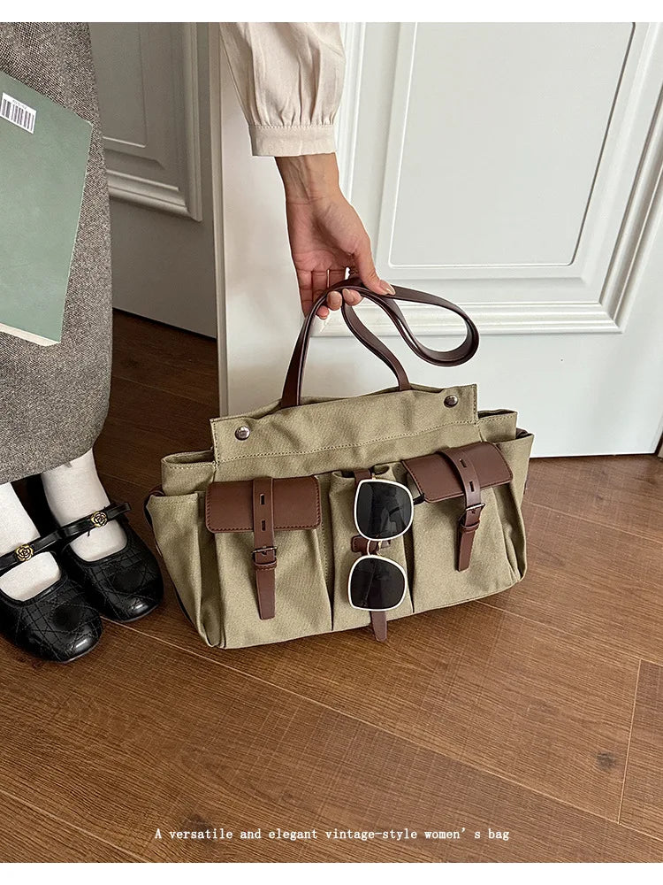 Multi-Pocket Shoulder Tote Bag