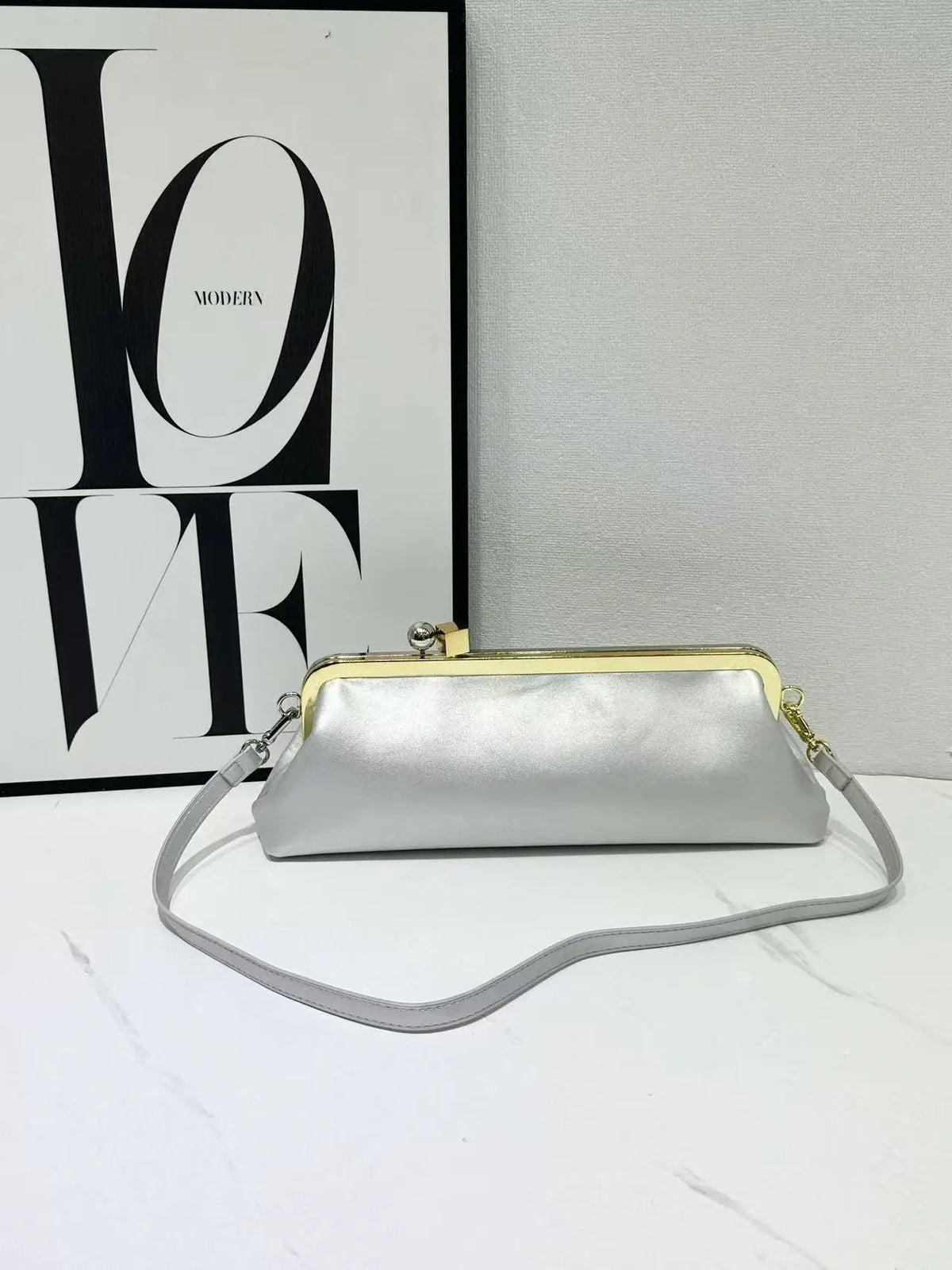 Croc-Embossed Frame Shoulder Bag
