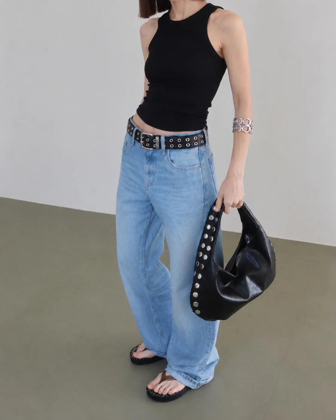 Studded Hobo Shoulder Bag