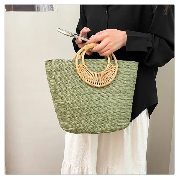 Round-Handle Woven Tote Bag