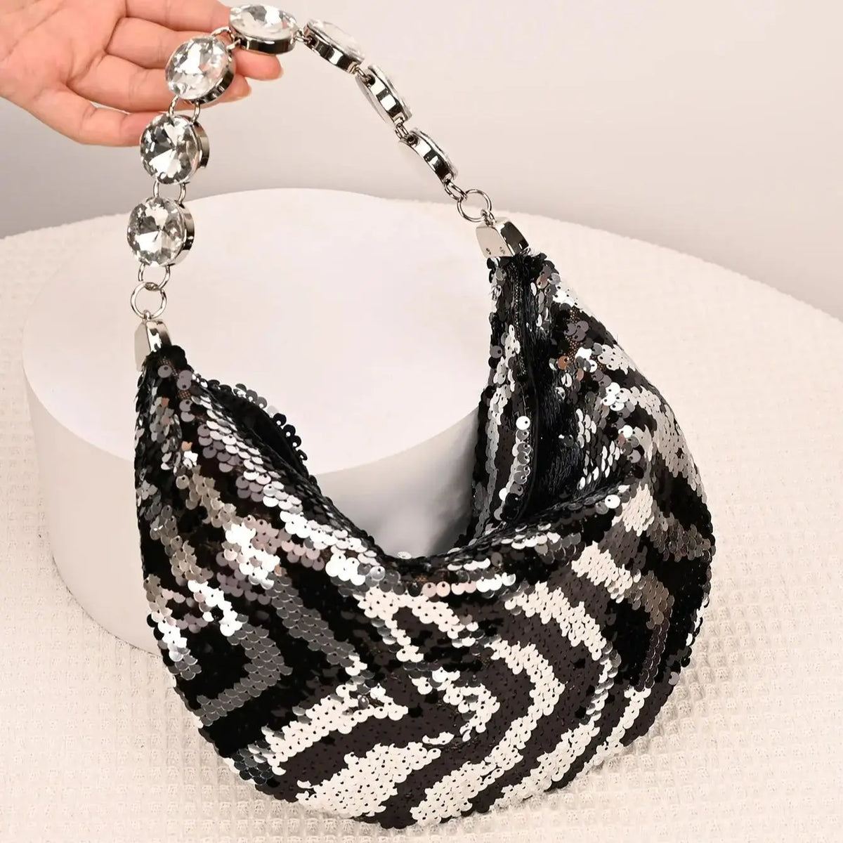 Striped Sequin Hobo Bag