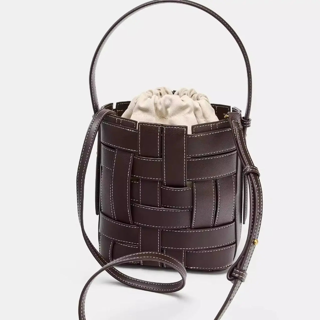 Wide-Weave Bucket Handbag