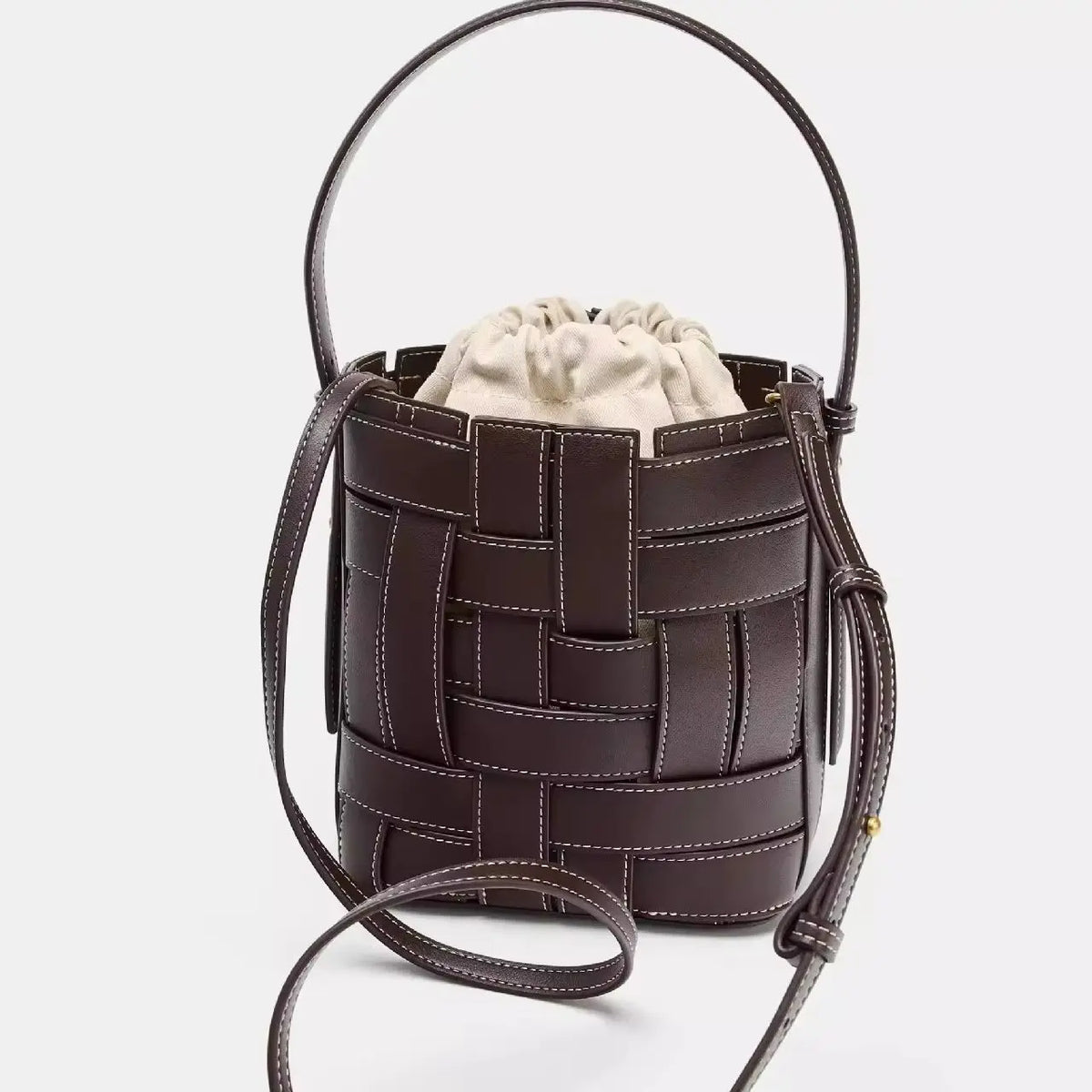 Wide-Weave Bucket Handbag