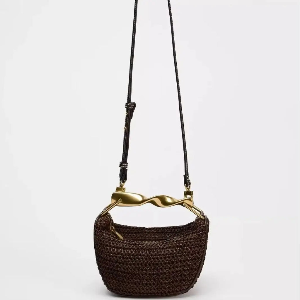 Twist-Handle Woven Handbag