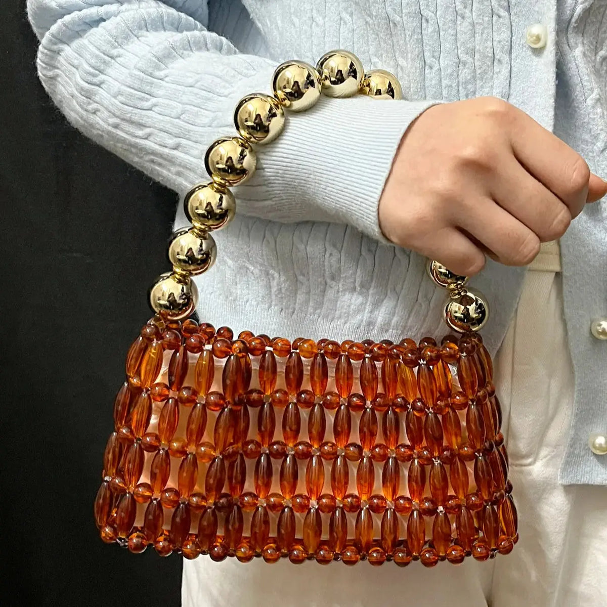 Beaded Handle Handbag