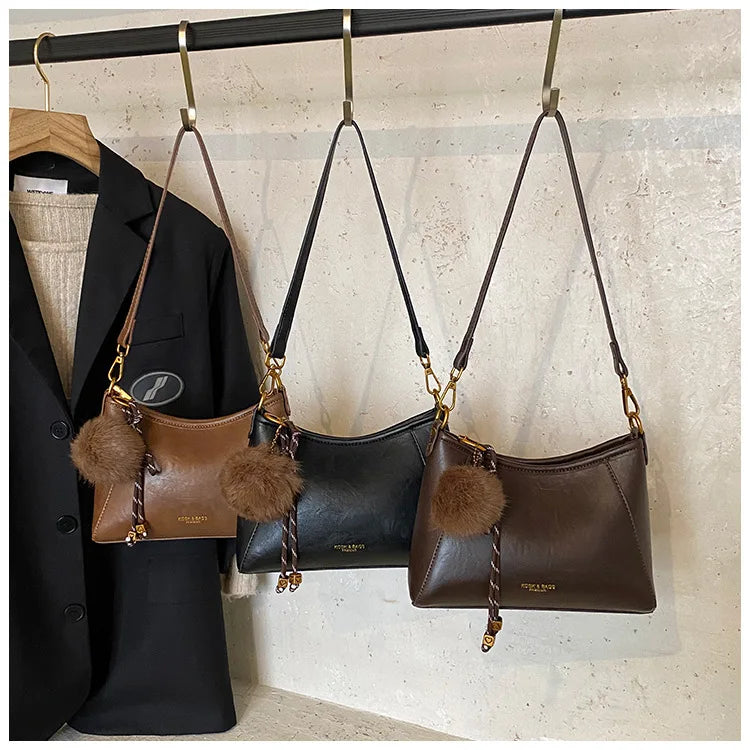 Contrast-Trim Bucket Shoulder Bag