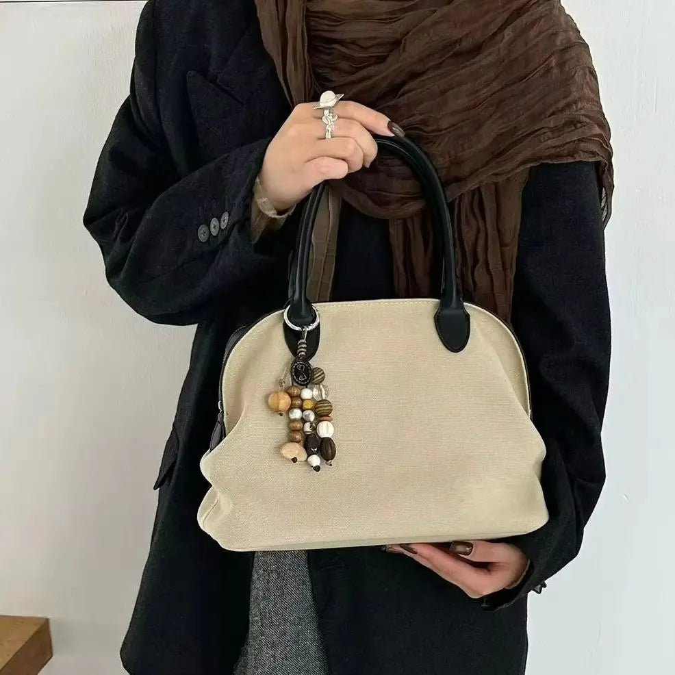 Contrast-Handle Top-Handle Bag