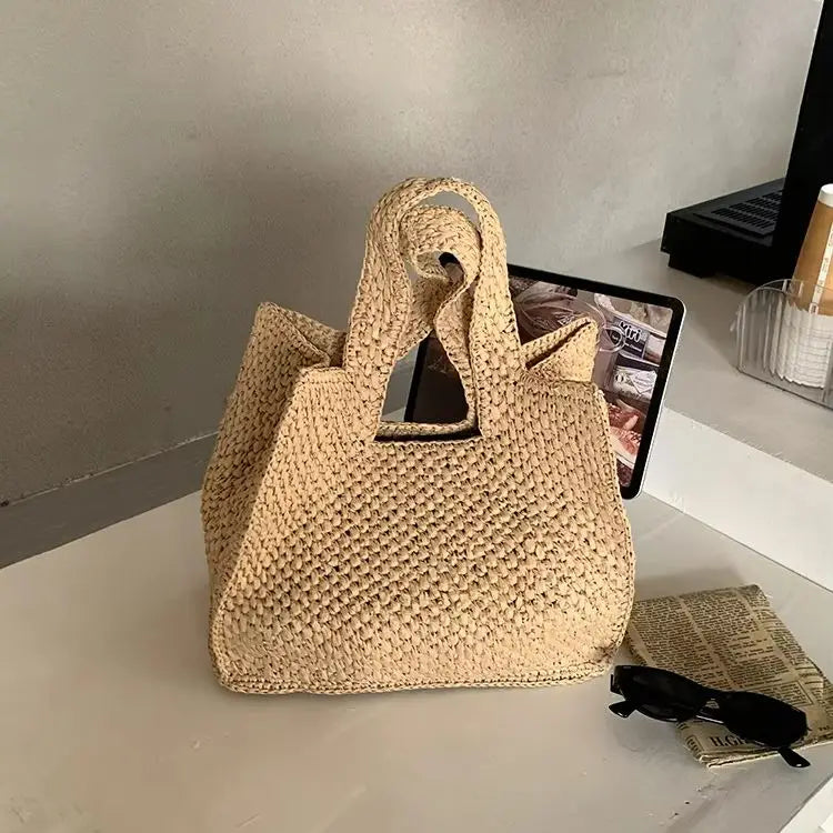 Cutout-Handle Woven Tote Bag