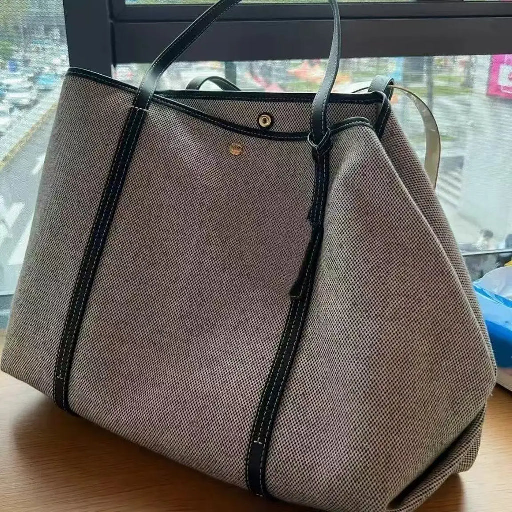 Contrast-Trim Soft Tote Bag