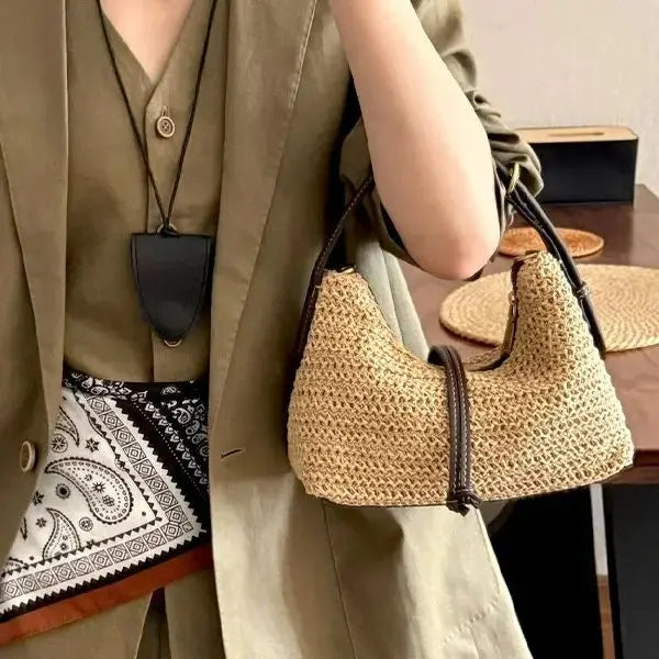 Woven Crescent Crossbody Bag