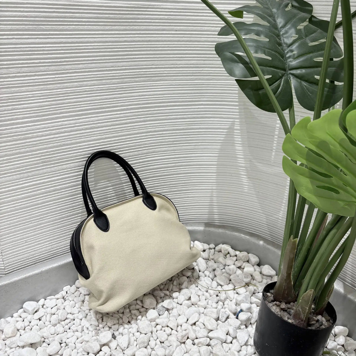 Contrast-Handle Top-Handle Bag