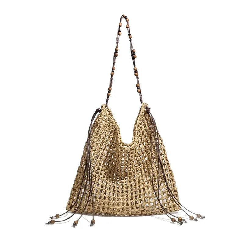 Open-Weave Tassel Shoulder Bag