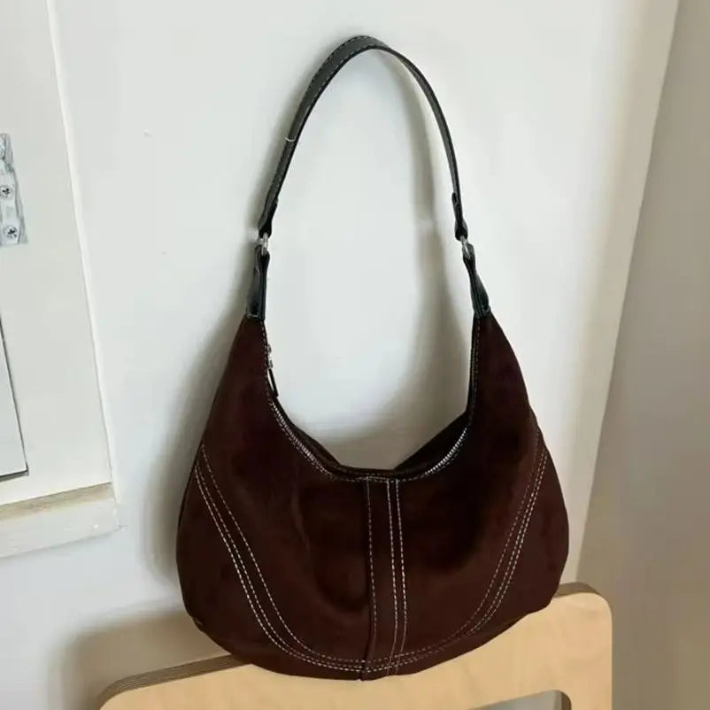 Contrast Stitch Crescent Shoulder Bag