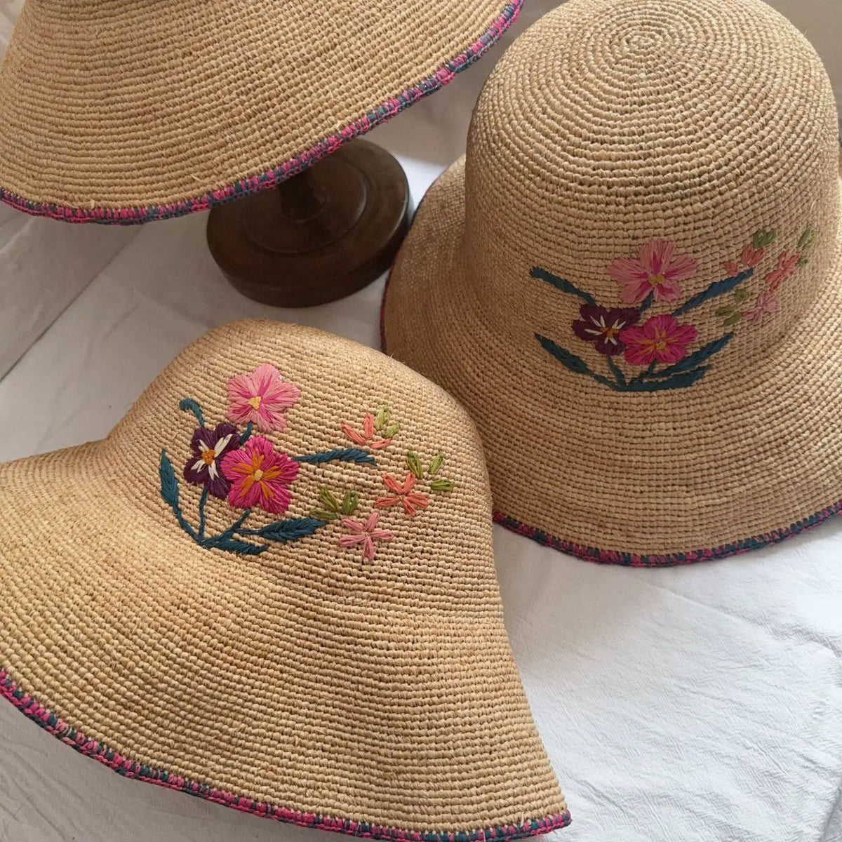 Floral Embroidered Woven Sun Hat