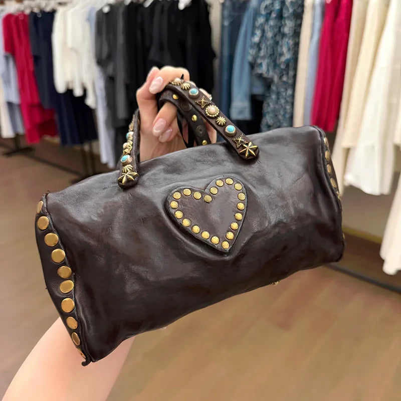 Heart-Studded Top-Handle Bag