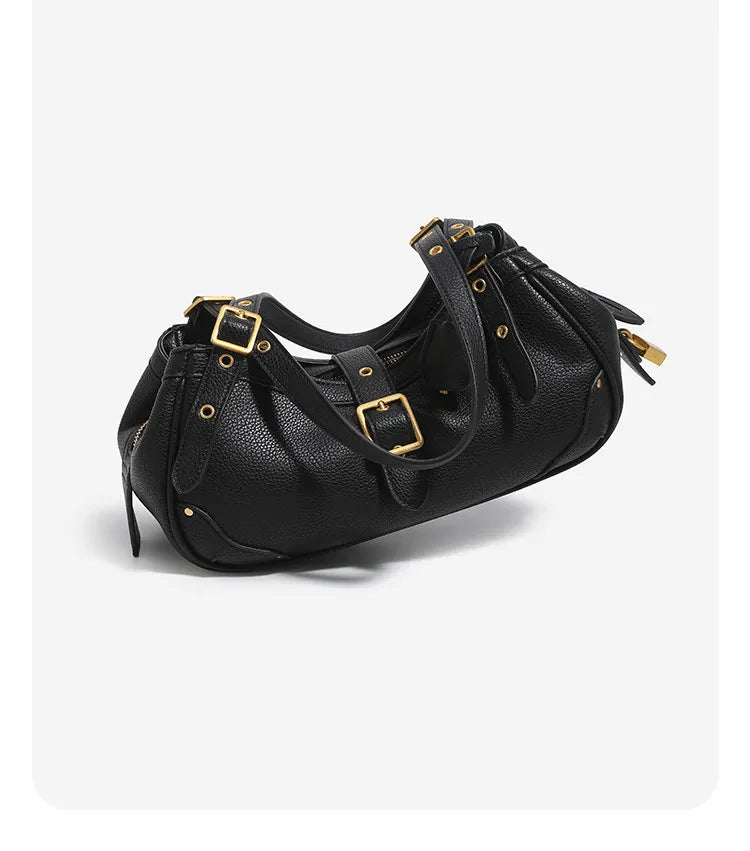 Buckled Crescent Shoulder Bag