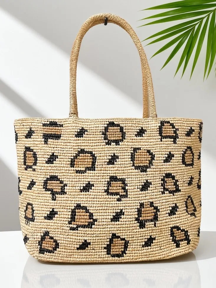 Leopard-Pattern Woven Tote