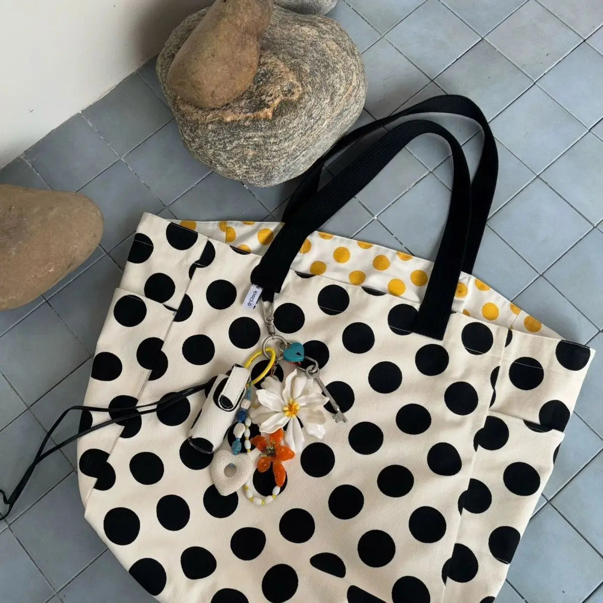 Polka-Dot Shoulder Tote Bag