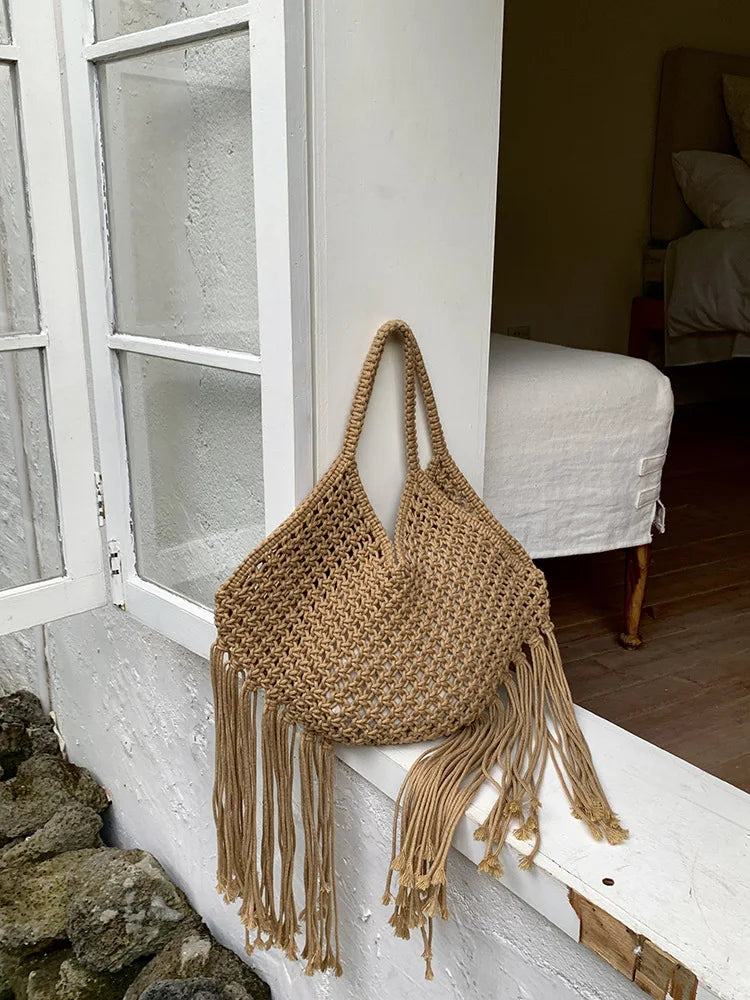 Long-Fringe Woven Shoulder Bag