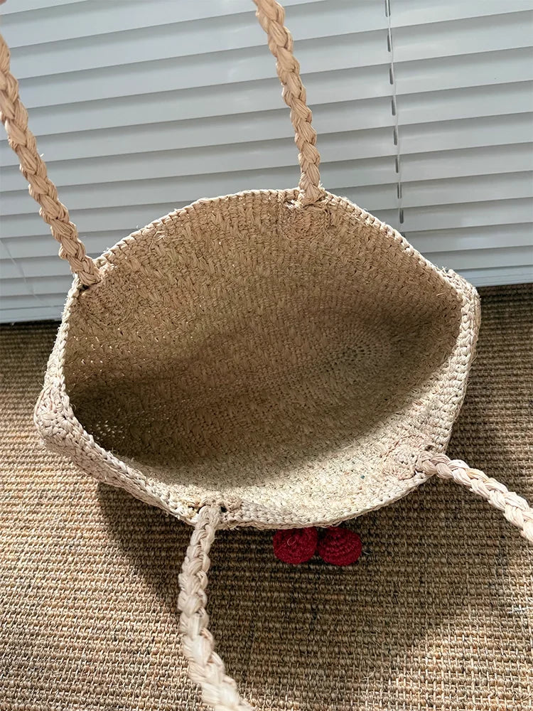 Cherry Applique Woven Tote
