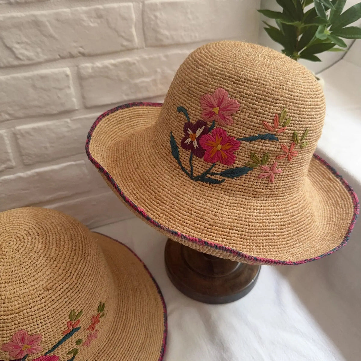 Floral Embroidered Woven Sun Hat