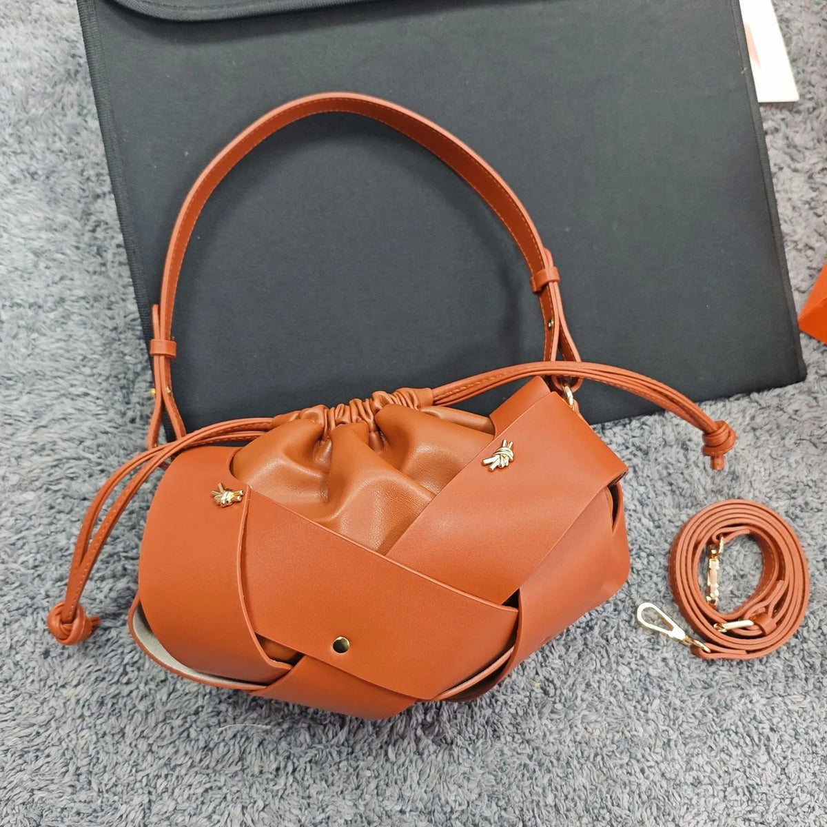 Woven Drawstring Shoulder Bag