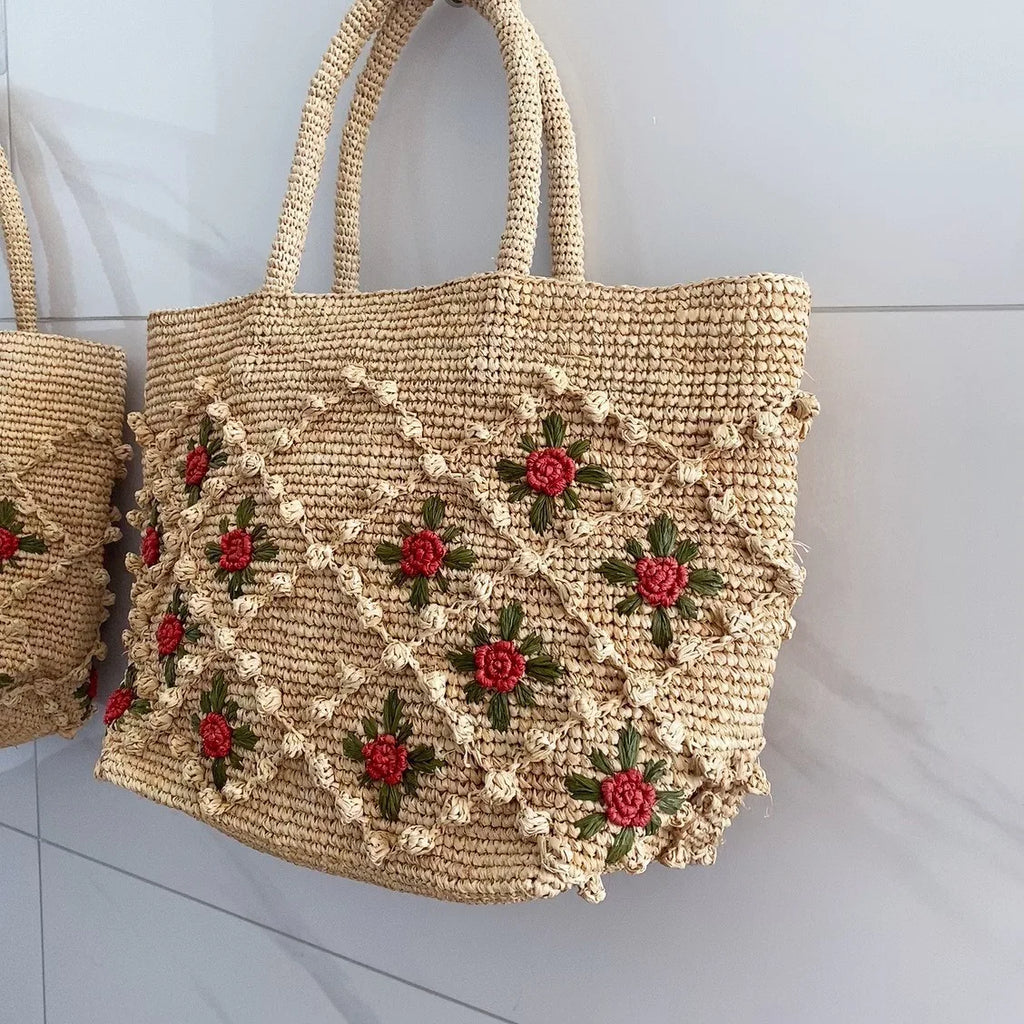 Floral Woven Tote Bag