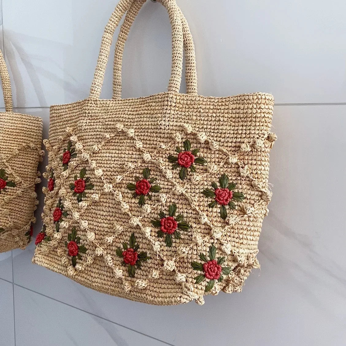 Floral Woven Tote Bag