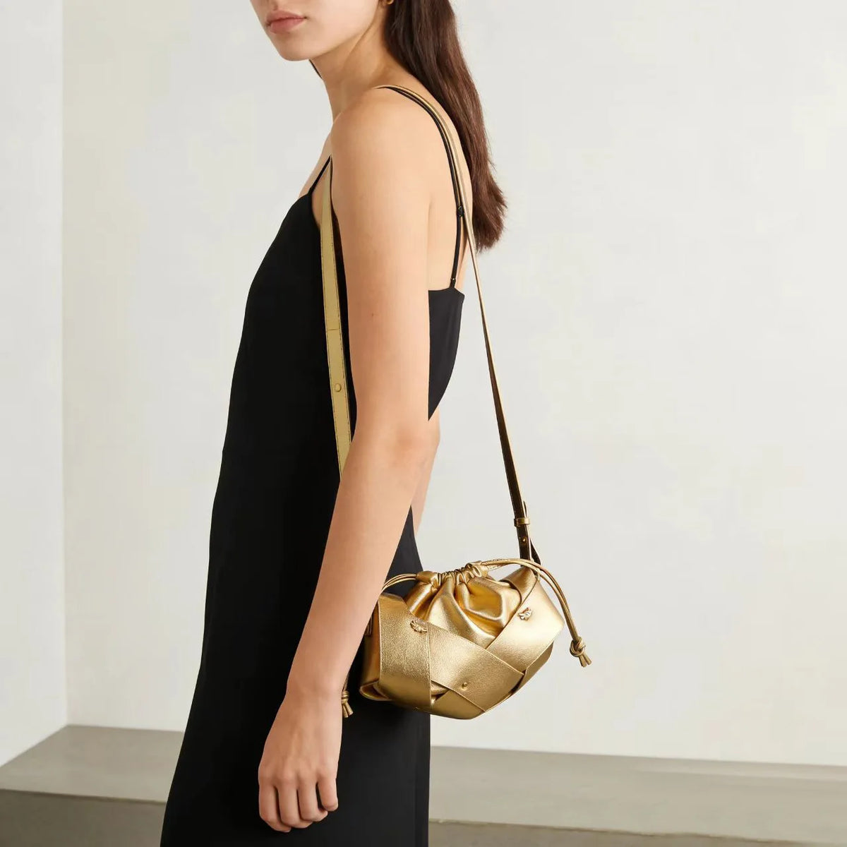 Woven Drawstring Shoulder Bag