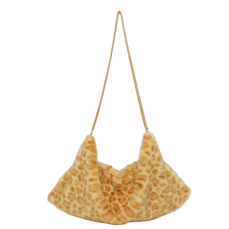 Leopard-Print Plush Shoulder Bag