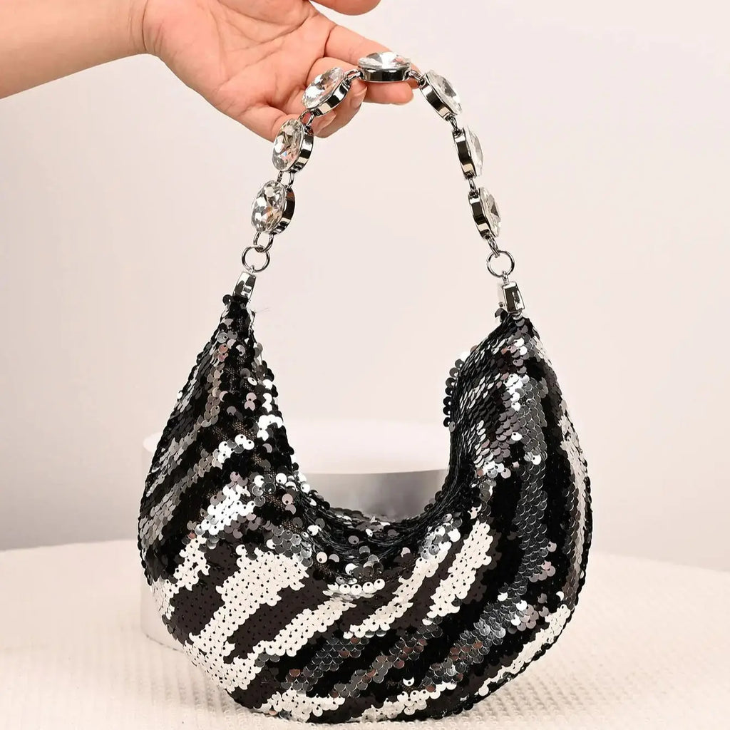 Striped Sequin Hobo Bag