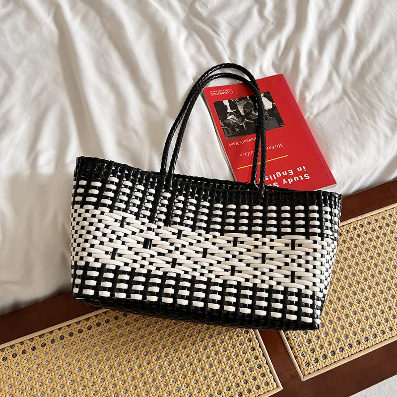 Patterned Woven Basket Bag