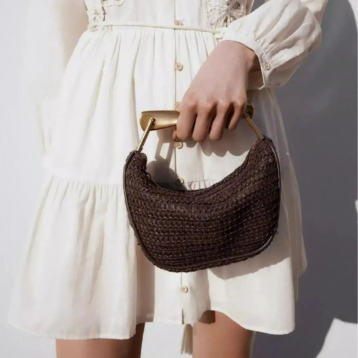 Twist-Handle Woven Handbag