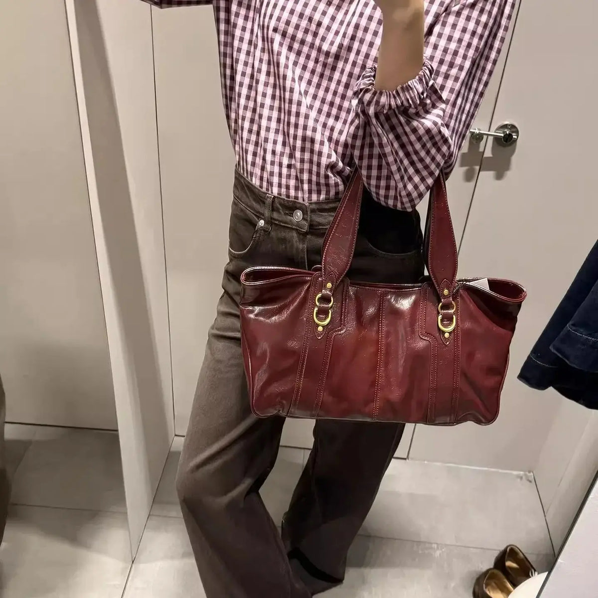 Ring-Detail Shoulder Tote Bag
