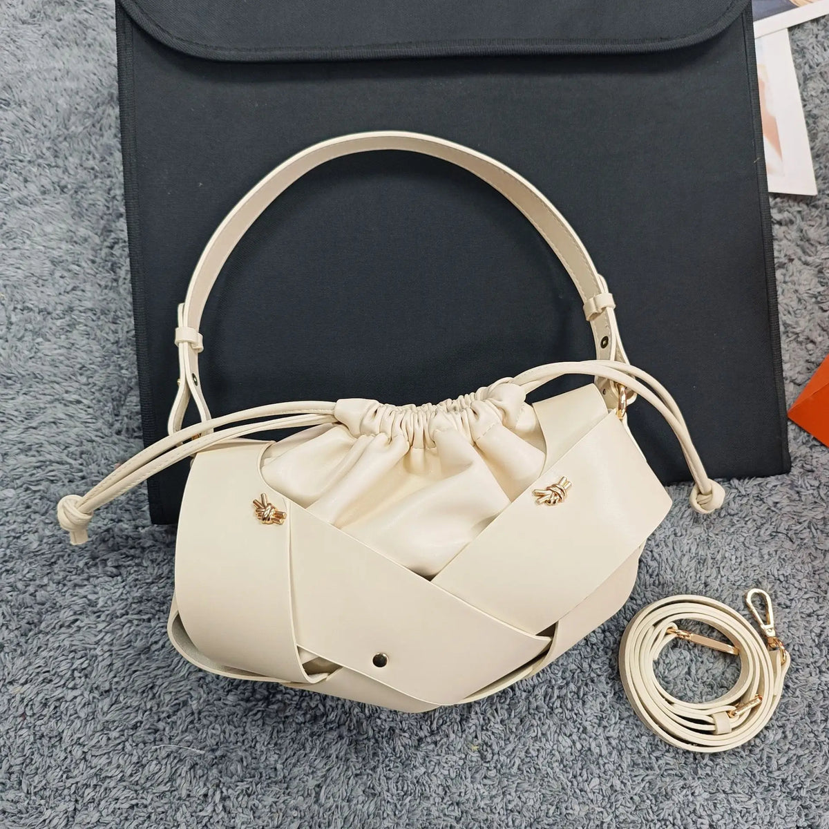 Woven Drawstring Shoulder Bag