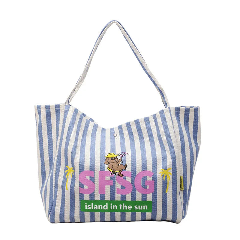 Striped Graphic Shoulder Tote
