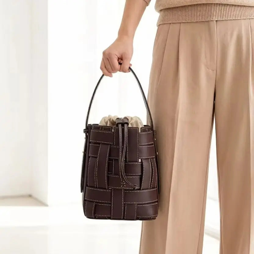 Wide-Weave Bucket Handbag