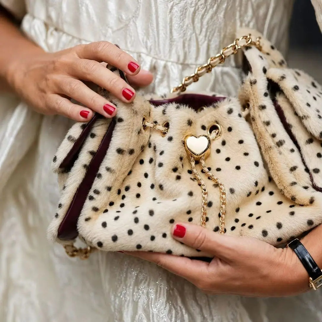 Spotted Plush Drawstring Bag