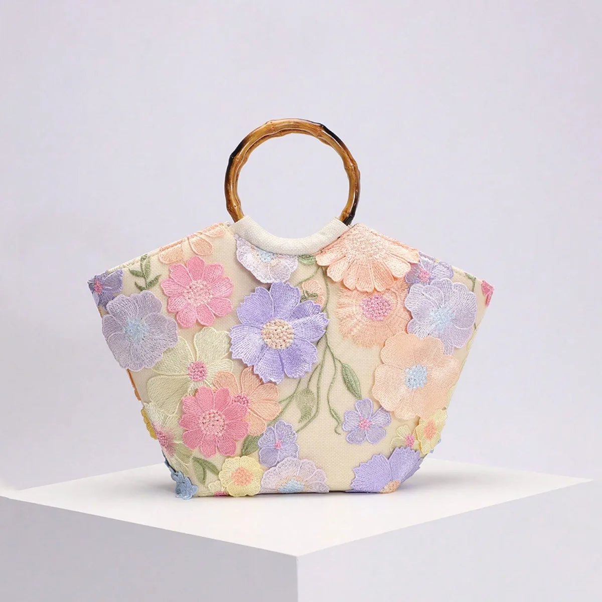 Floral Sequin Round-Handle Tote