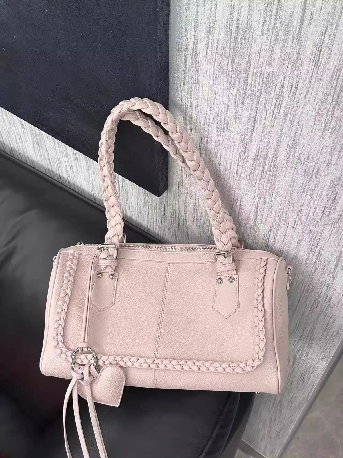 Braided-Handle Bowling Shoulder Bag