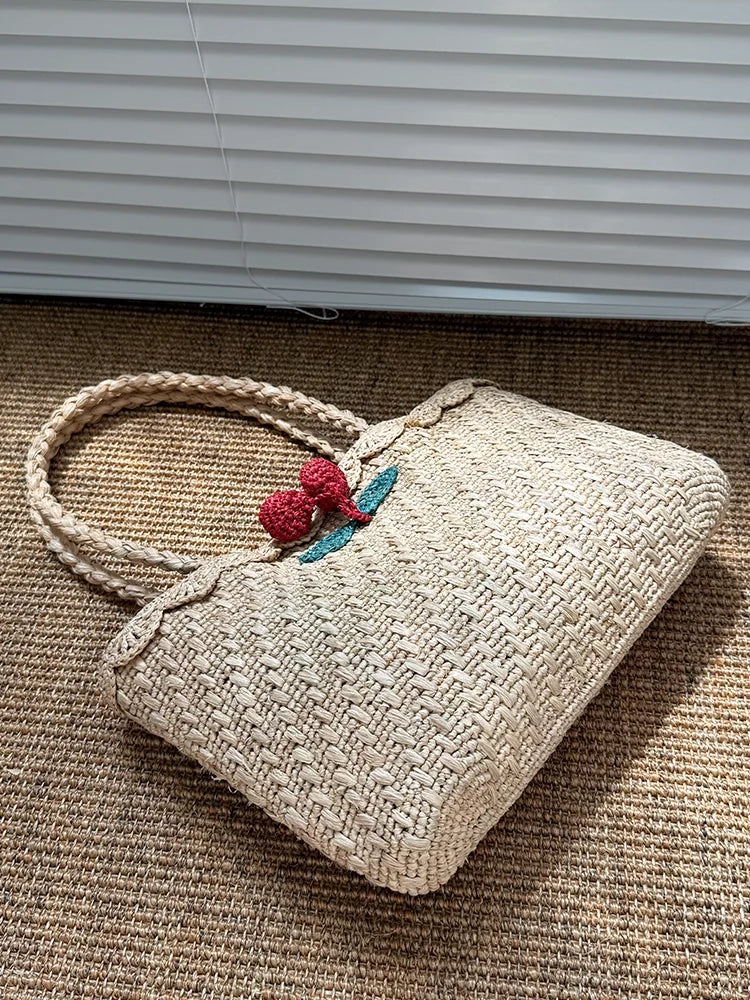 Cherry Applique Woven Tote