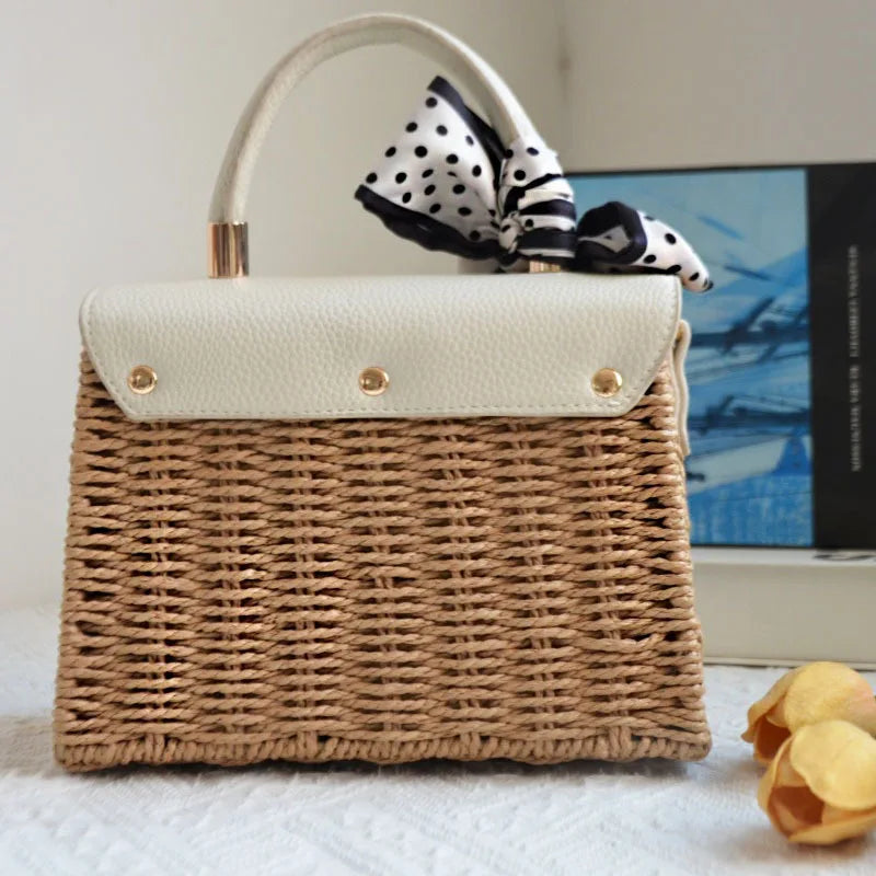 Woven Flap Top-Handle Bag